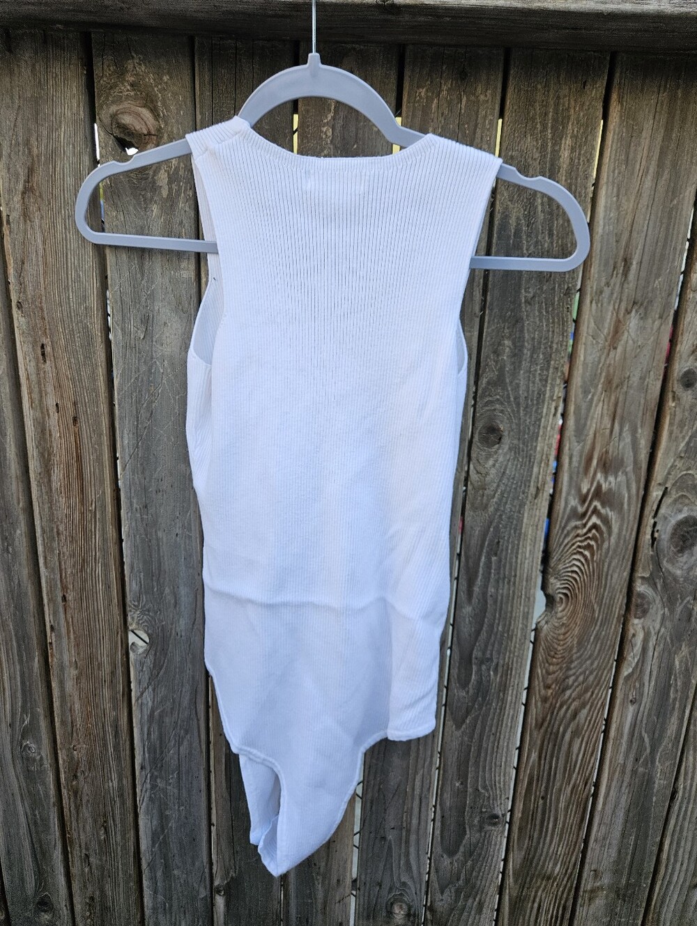 Blue Blosson White Ribbed Square-Neck Tank Bodysuit Women's Size XL - Picture 10 of 13